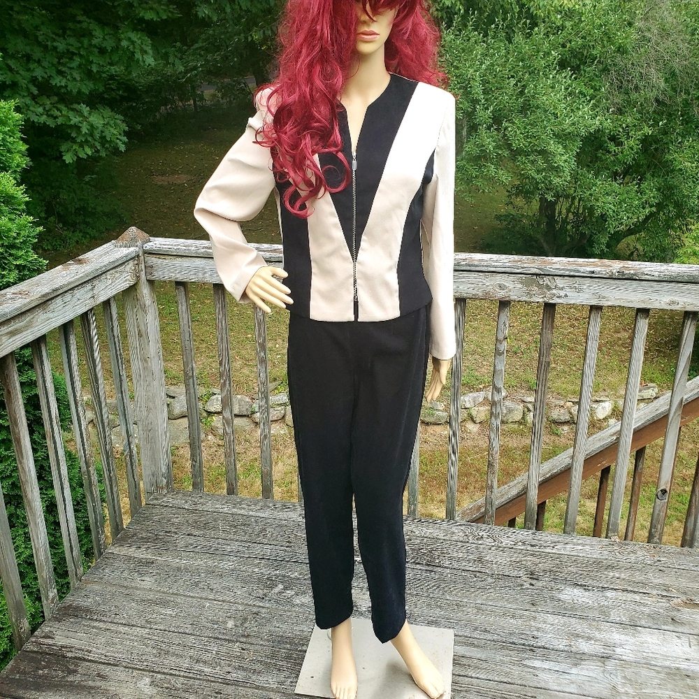 Amanda Smith Petites Dresses 2 pc Suit Jacket & Pants Black & Cream Size 8P - Picture 2 of 16